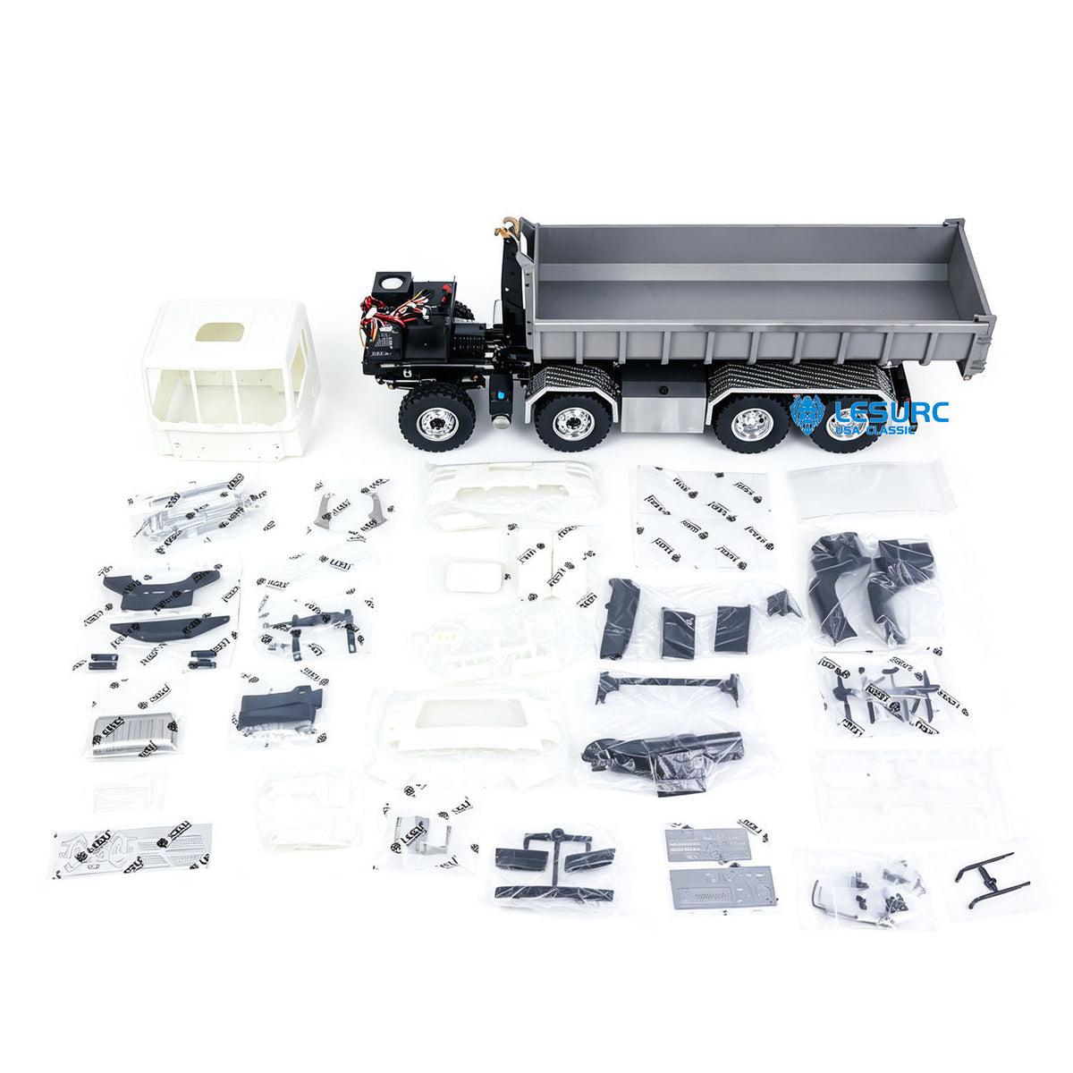 LESU Z0098 1/14 Metal Hydraulic Roll On Off Dump Truck 8x8 Folding Hooklift Engineering vehicle with 3Speed Gearbox Differential Lock Sound Light