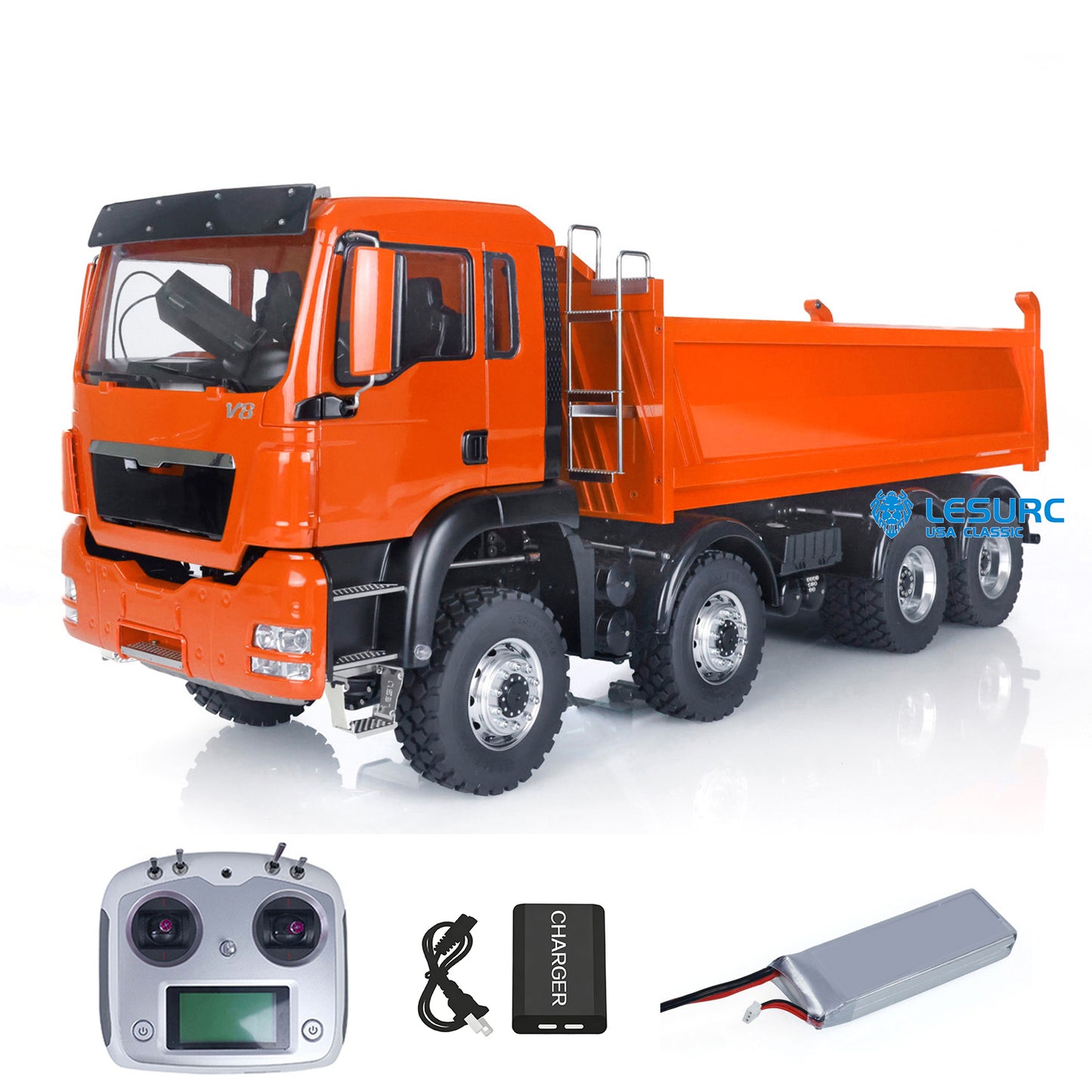 LESU 1/14 8x8 Metal Hydraulic RC Dump Truck 20130011 RTR Tipper Model FlySky I6S Radio Controller Brushless Motor 2 Speed Transmission Sound System