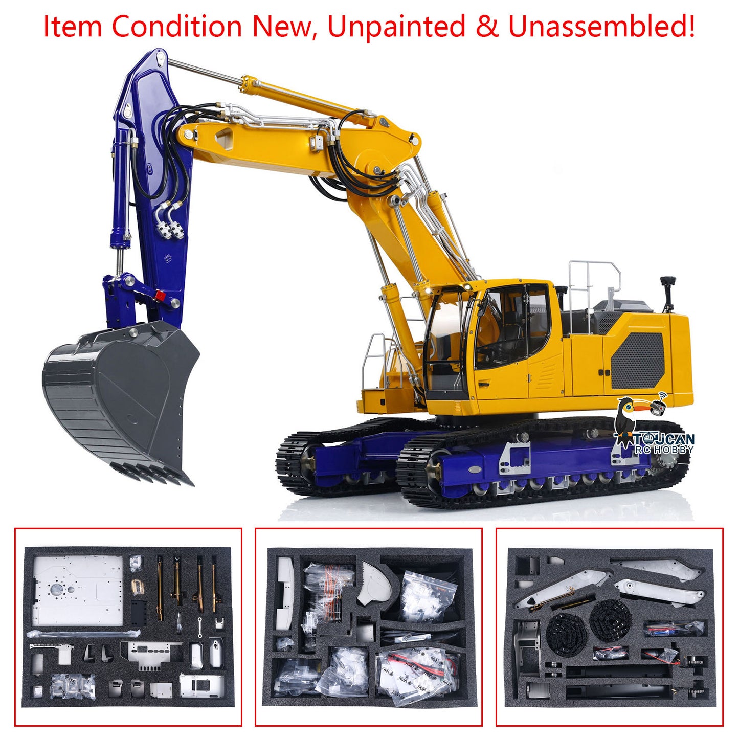 LESU Metal 1/14 3 Arms Aoue-LR945 Remote Control Hydraulic Tracked Excavator Unassembled RC Digger Model With Light System