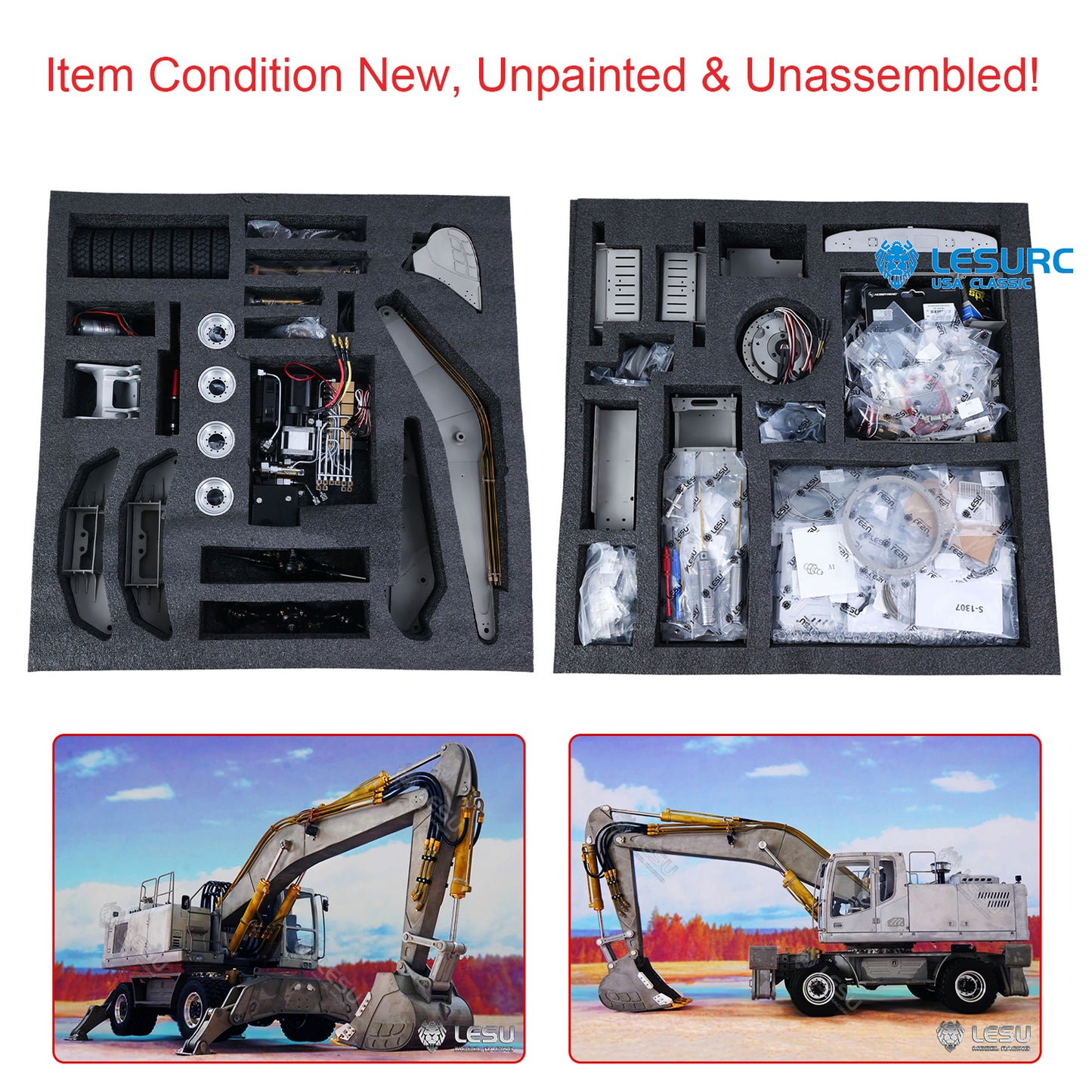 LESU AoueET30H 1/14 Metal RC Hydraulic Excavator A0006 PNP Wheeled Digger with 8CH Valve Hobbywing ESC Light System for Construction Model Builders