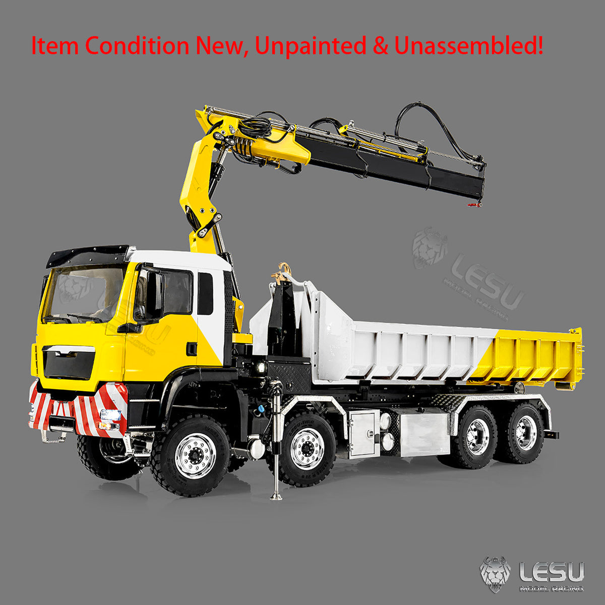 LESU Z0124 1/14 8x8 Hydraulic Crane RC Roll Off Dump Truck with TGS Cabin Metal Chassis Telescopic Hook Lift 3 Speed Gearbox Light Sound System