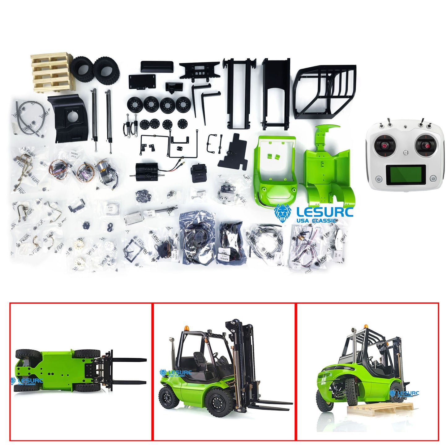 1/14 LESU RC KIT Model Forklift Unassembled Transfer Car Truck W/ Motor Servo ESC Light Sound I6S-IA10B Radio W/O Battery