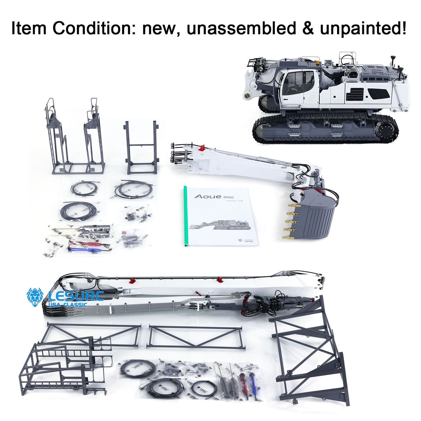 LESU LR960 KIT 1/14 RC Full Hydraulic Excavator Demolition Digging Arm DIY Model Emulated Construction Vehicle Unpainted Unassembled