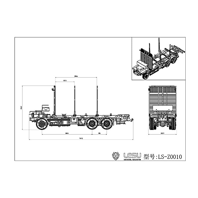 LESU VO FH16 1/14 Metal Chassis 6*6 RC Dumper Tipper Timber Truck Motor Light