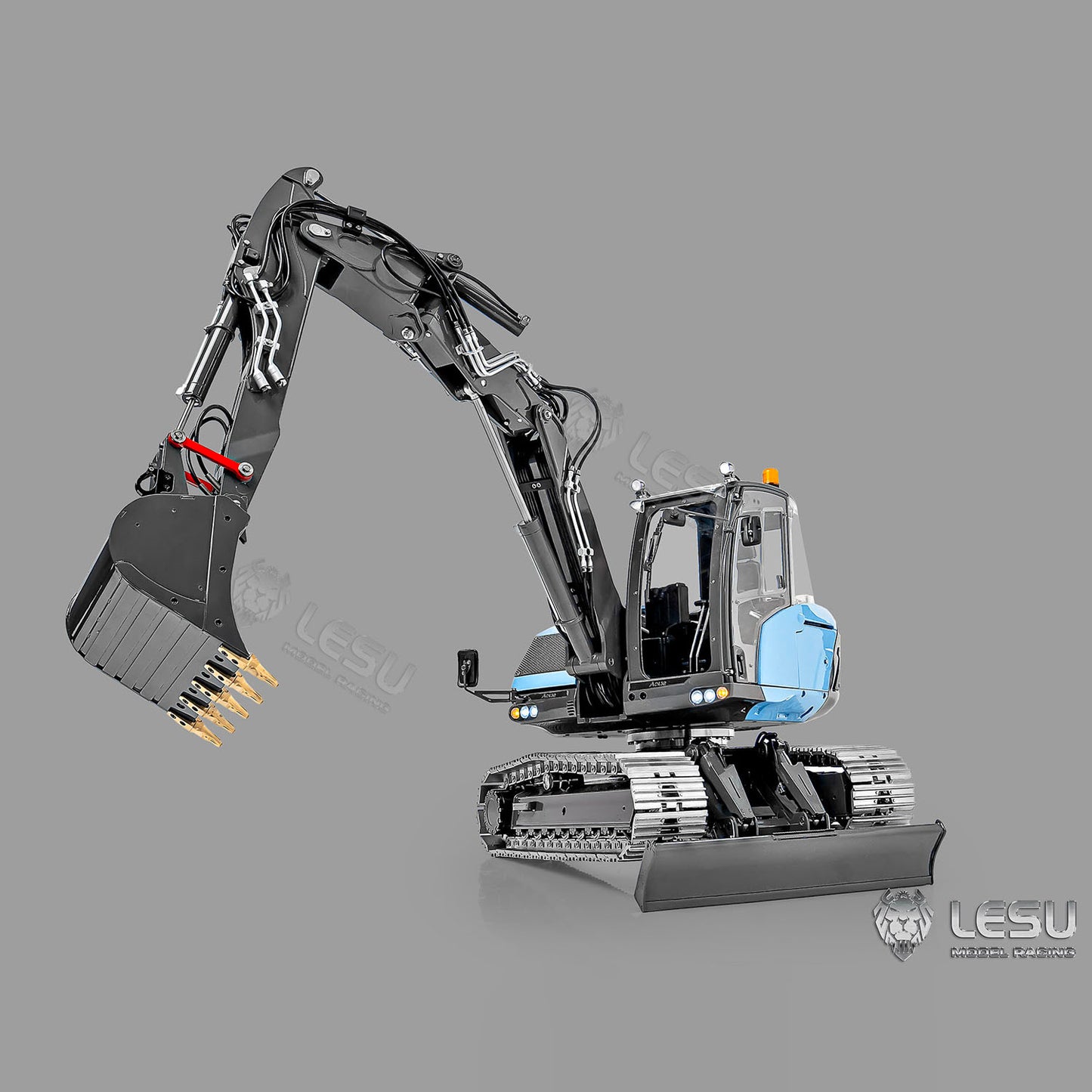 Metal LESU 1/14 Hydraulic RC Excavator MC15 4 Arms Construction Vehicle 9 Ways Valve Dual Pumps Light Sound ST8 Radio System