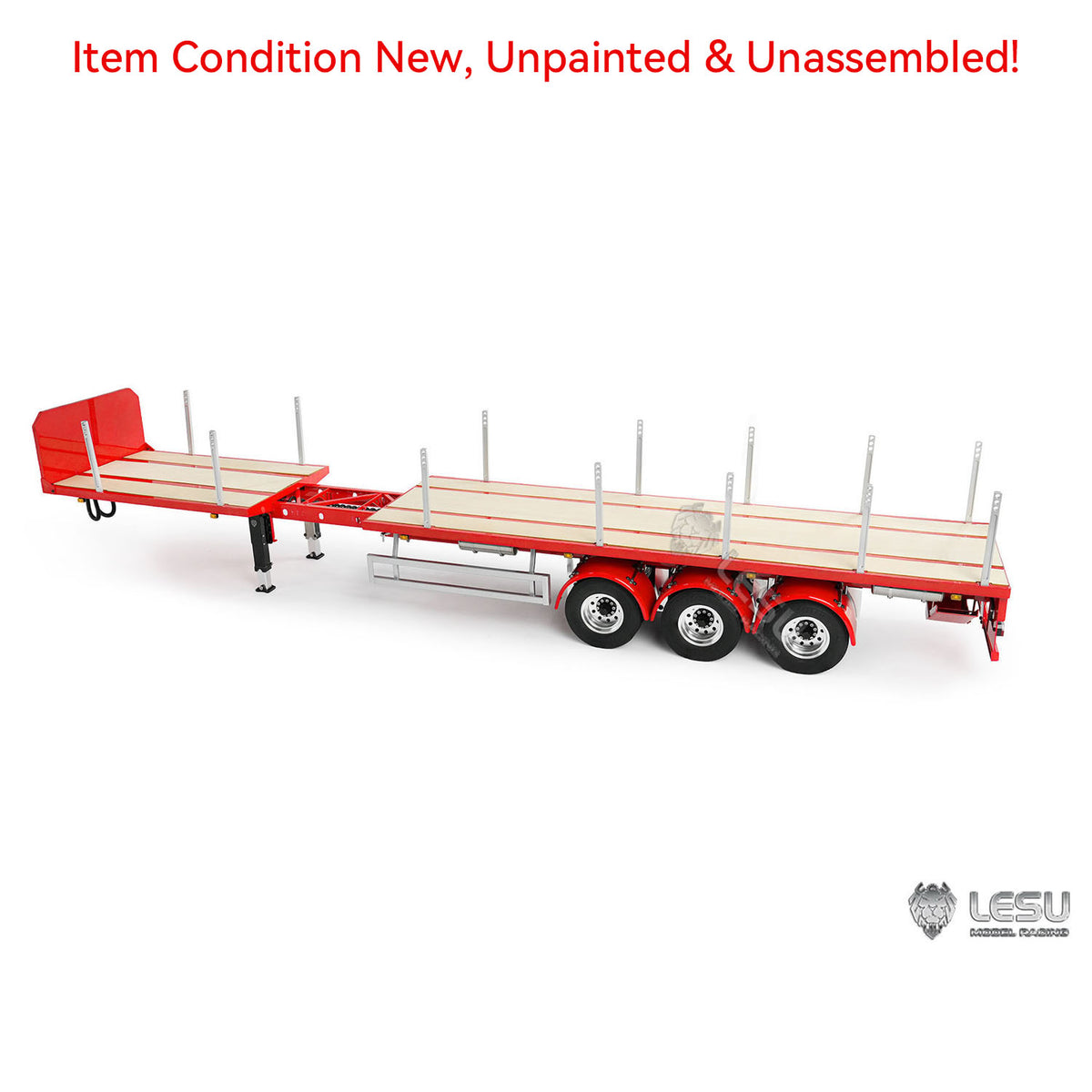 LESU A0050 Metal 3Axles Manual Support Legs Extendable Flatbed Semi Trailer for 1/14 Remote Control Tractor Truck RC Loader DIY Model