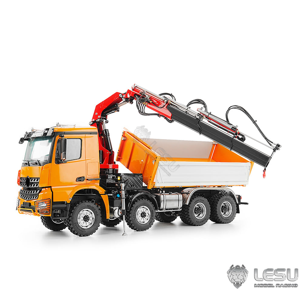 LESU 3348 1/14 Metal 8X8 Hydraulic 3 Ways RC Dump Truck with Crane 2 Speed Transmission 7CH Valve Sound Light for Scale Machinery Enthusiast