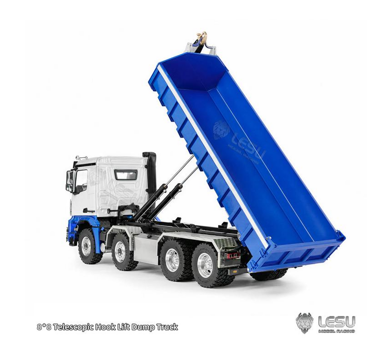 LESU Z0088 1/14 8x8 Metal Roll Off RC Hydraulic Dump Truck with Folding Hook Lift 3 Speed Transmission Differential Lock Sound Light