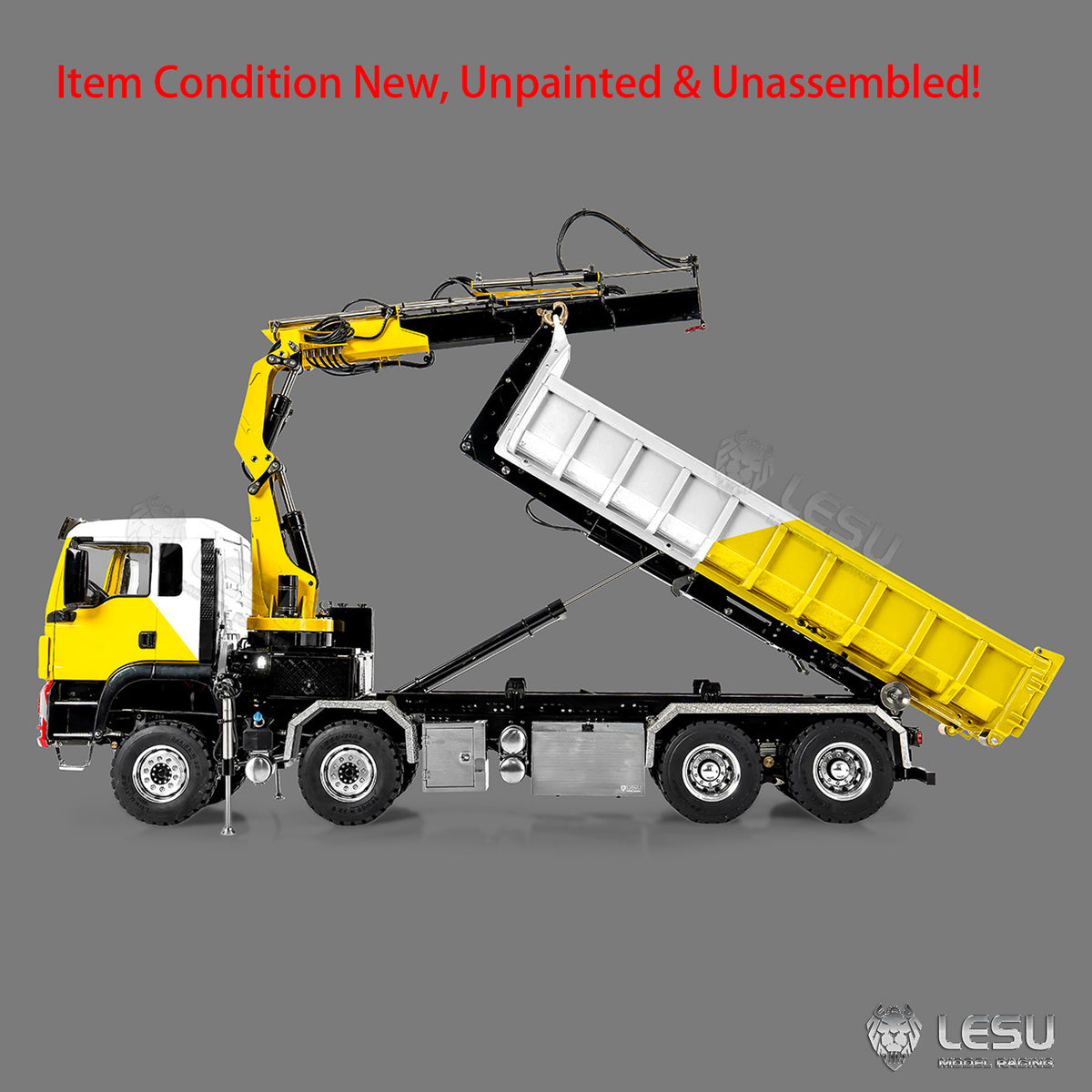 LESU Z0124 1/14 8x8 Hydraulic Crane RC Roll Off Dump Truck with TGS Cabin Metal Chassis Telescopic Hook Lift 3 Speed Gearbox Light Sound System