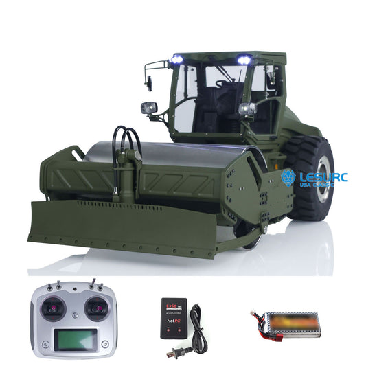 LESU 1:14 Hydraulic RC Road Roller Aoue H13i Radio Control Construction Model Flysky I6S Radio Battery Charger Light
