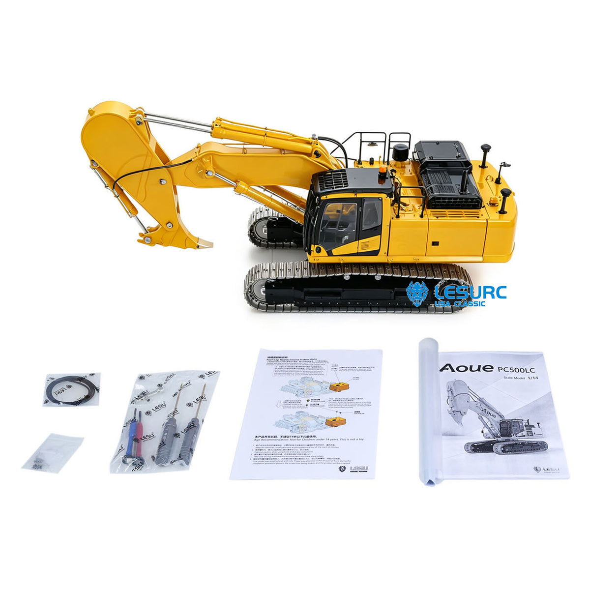 LESU PC500 1/14 RC Metal Excavator B0020 Model Hydraulic Crawler Digger with Rock Arm Light System 3CH Valve Brushless Motor ESC