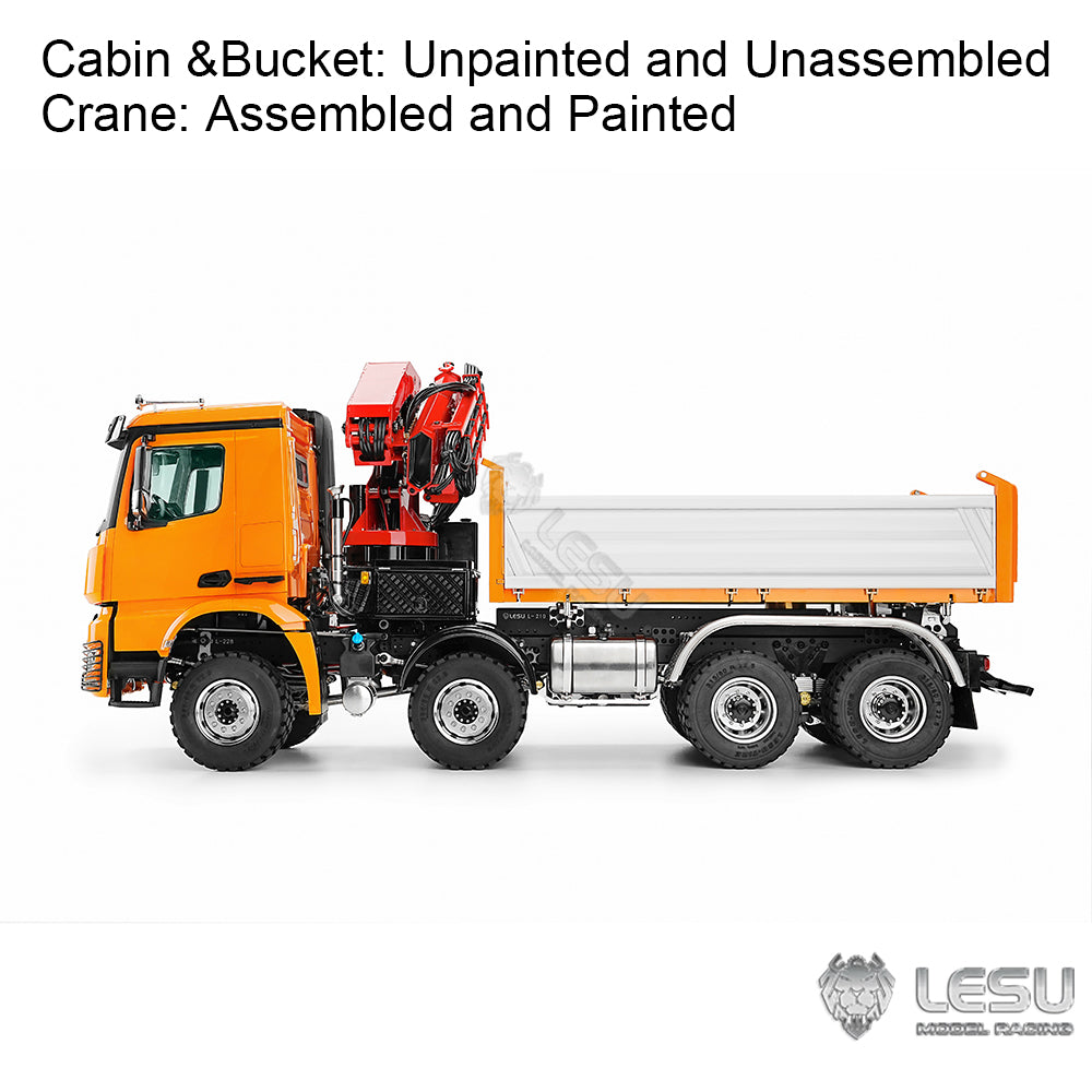 LESU 3348 8X8 RC Hydraulic Dump Truck 3-Ways 1/14 Remote Control Crane Tipper Engineering Vehicle Model 2Speed Gearbox Sound