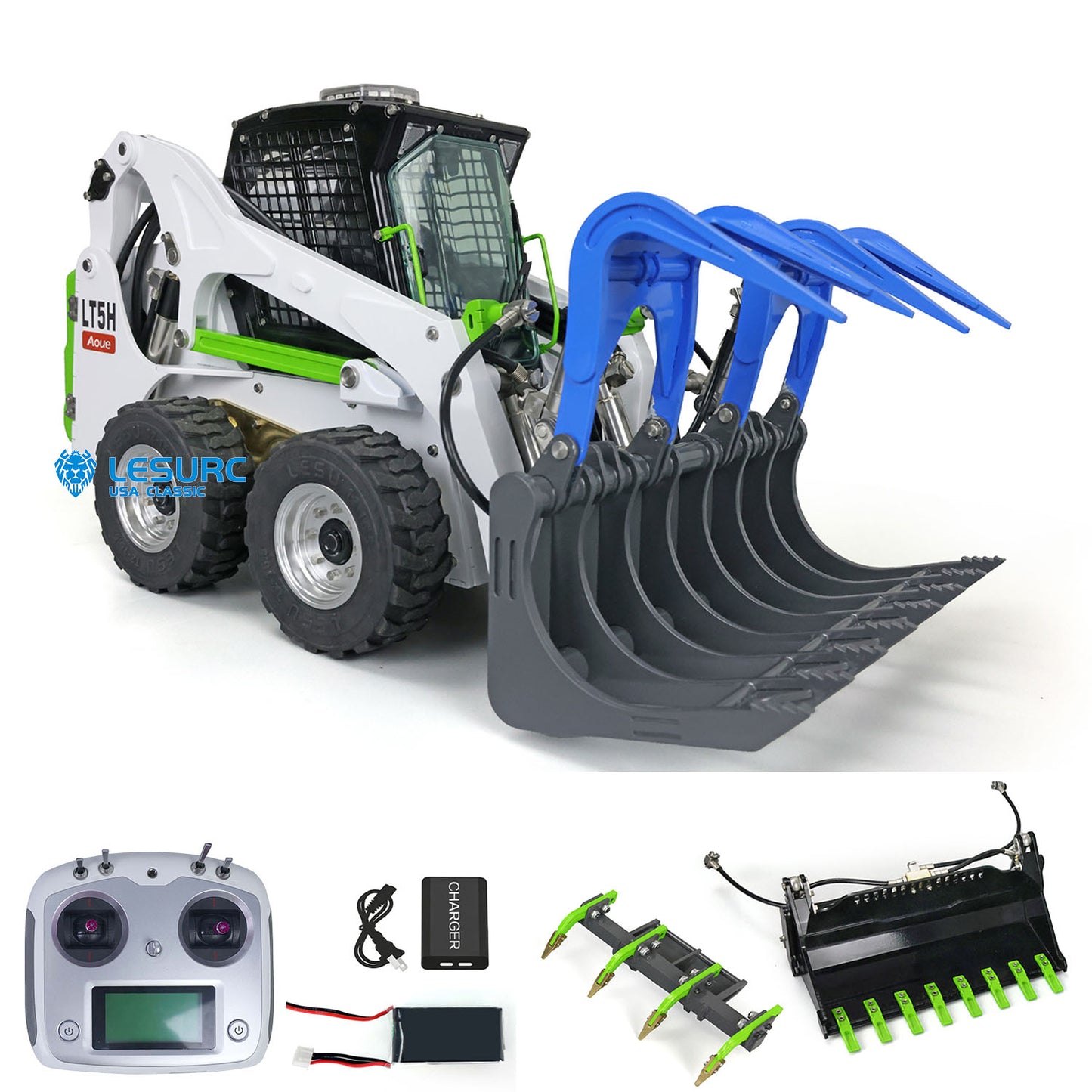 LESU Aoue LT5H 1/14 Metal RC Hydraulic Skid Steer Loader A0008 with FlySky I6S Radio Controller Light Sound for Engineering Vehicle Enthusiast