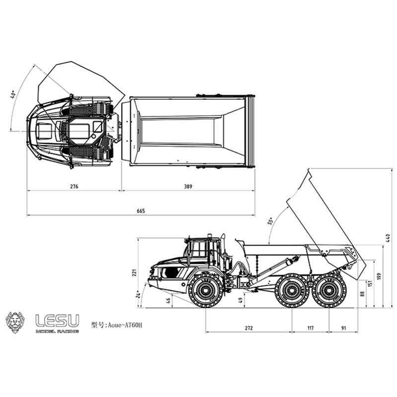 LESU Radio Controlled 1/16 Scale Metal Hydraulic Articulated Truck AT60H 6*6 Pump ESC Valve Cylinder Motor Servo Light System