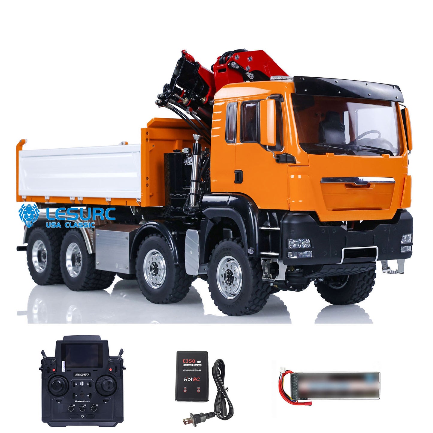 LESU 1/14 RC Hydraulic Dump Truck 8X8 Remote Controlled Crane Dumper Tipper Toy Cars Ready to Run DIY Hobby Model