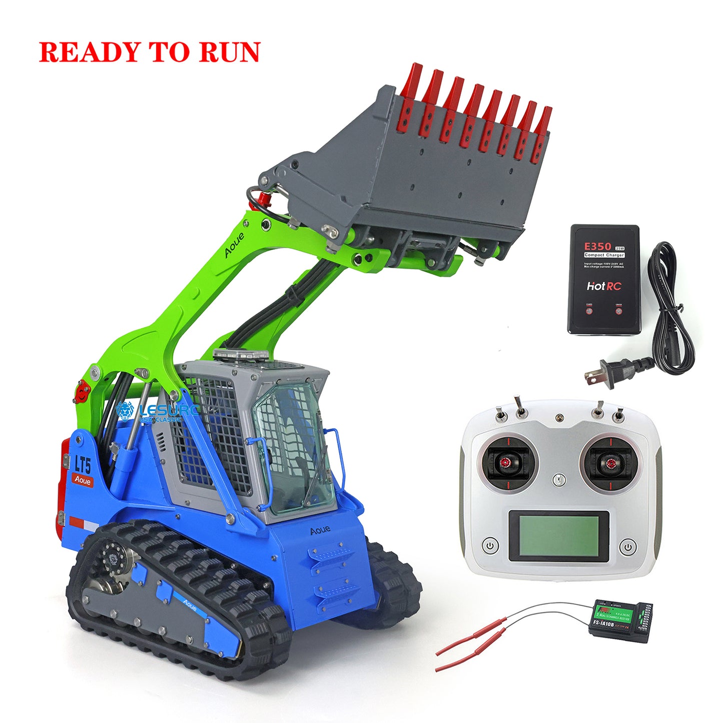 LESU 1/14 Scale Aoue LT5 Ready To Run Hydraulic Tracked Skid-Steer Remote Controlled Loader I6S Controller Rotating light Battery