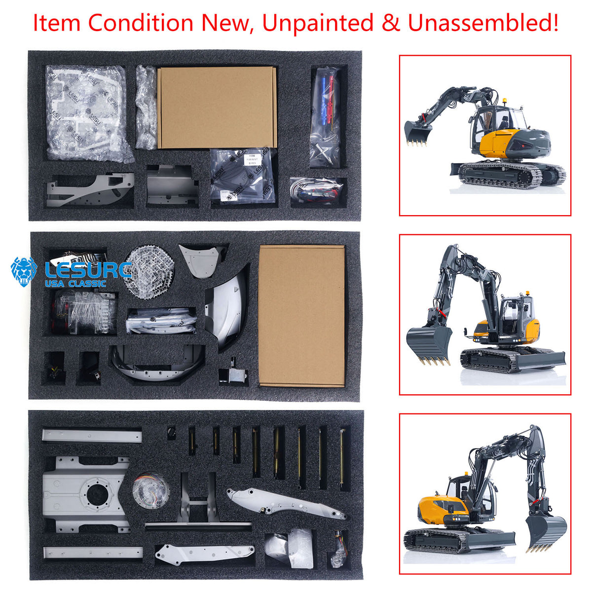 LESU MC15 4 Arms Metal 1/14 Hydraulic Remote Control Excavator KIT Model RC Digger Dual Pumps 9 Ways Valve Light Sound Motor