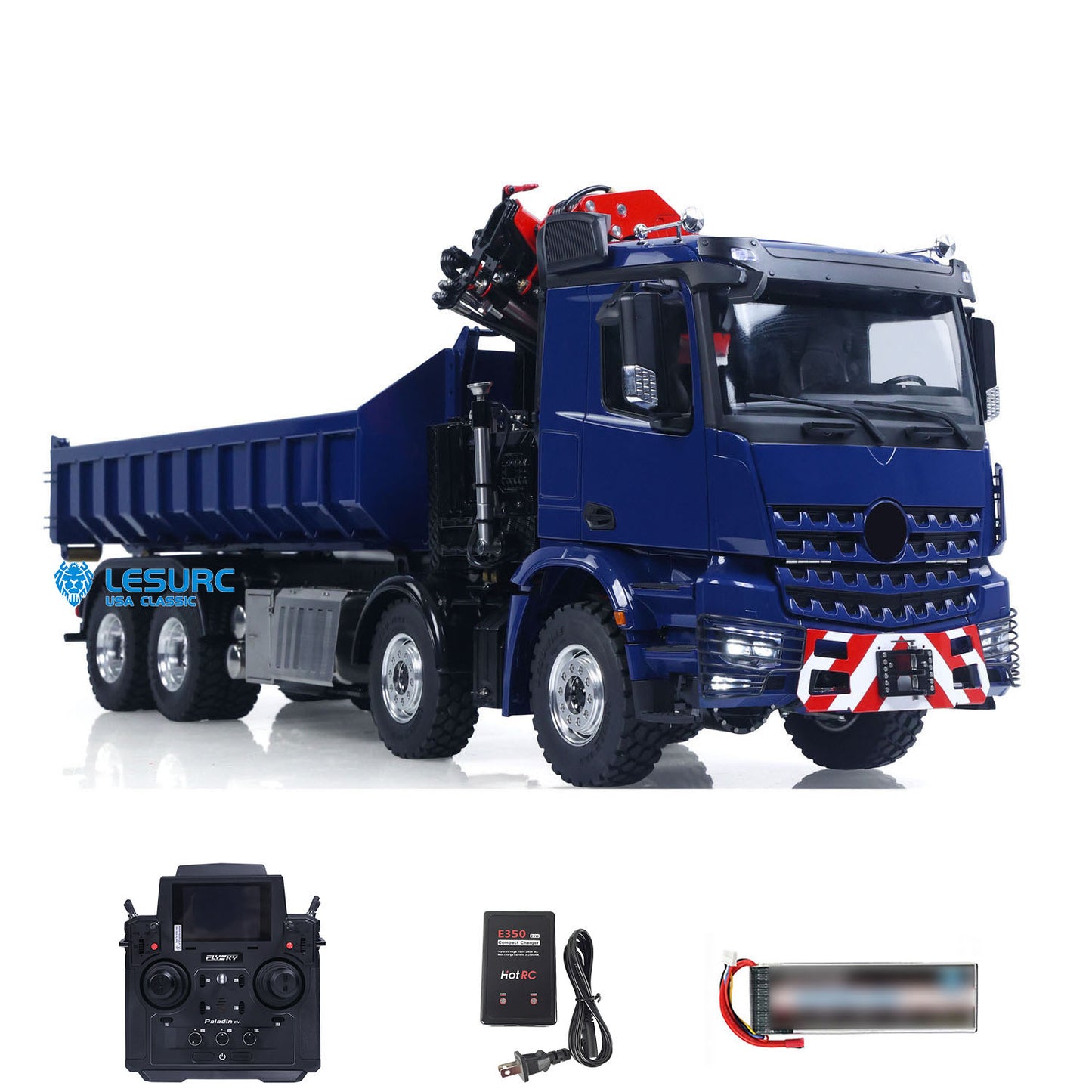 LESU Z0017 1/14 Metal 8X8 RC Roll On Off Dump Truck RTR with Hydraulic Crane FlySky Paladin PL18EV Radio System 2Speed Transmission Light Sound