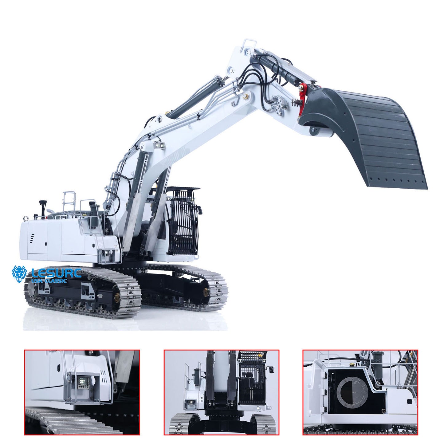 LIMITED-TIME SALE IN Stock Metal LESU 1/14 RC Hydraulic Excavator 2 Arms LR956 Remote Control Digger Model 4MPA Dual Pumps Light 3S Battery PL18EV LITE