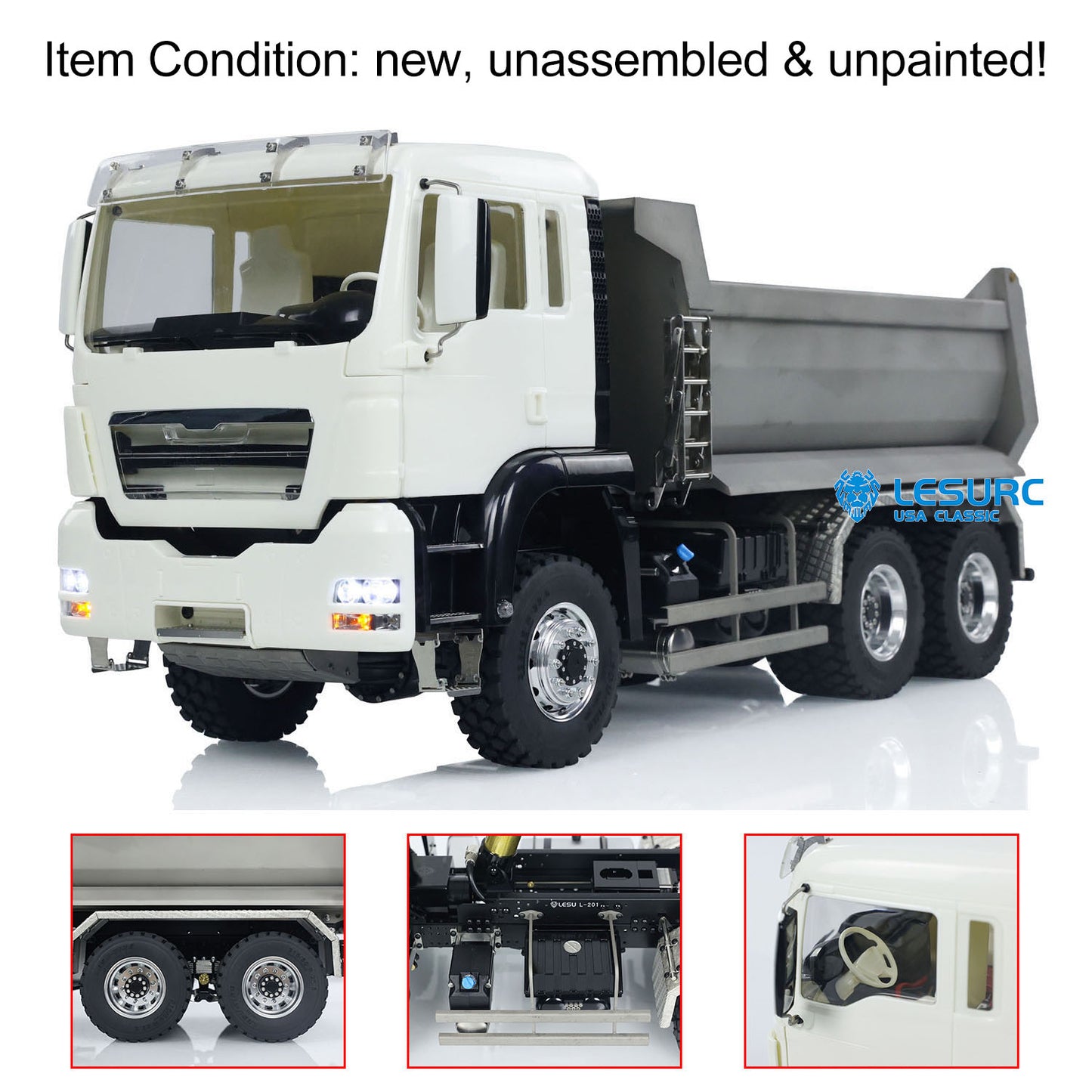 LESU 6*6 Front Cylinder Hydraulic Dumper Truck Tipper for 1/14 Scale Remote Controlled Model Construction Vehicles