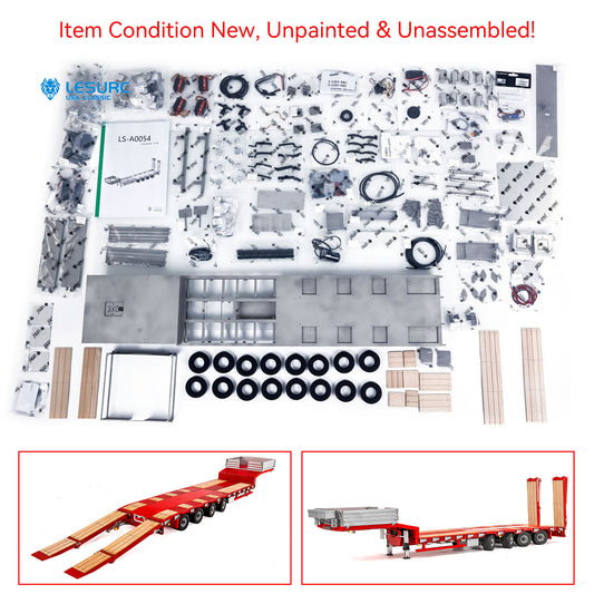 LESU 1/14 Metal Trailer Hydraulic Lifting Tailboard 4 Axles Steering Available Electric Support Legs for DIY RC Tractor Truck