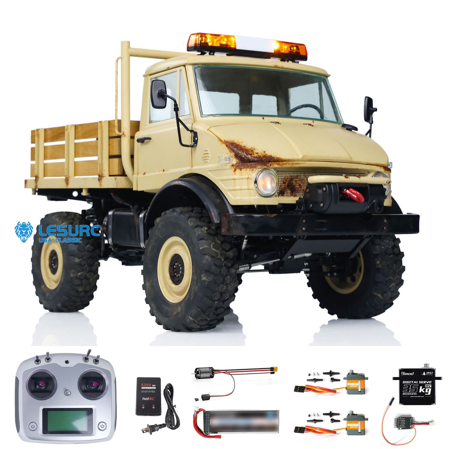 LESU UM406 1/10 Metal RC Off-Road Vehicle 2-Speed Transmission Winch Alloy Wheel Hubs Sound Light System FS I6S Radio Controller