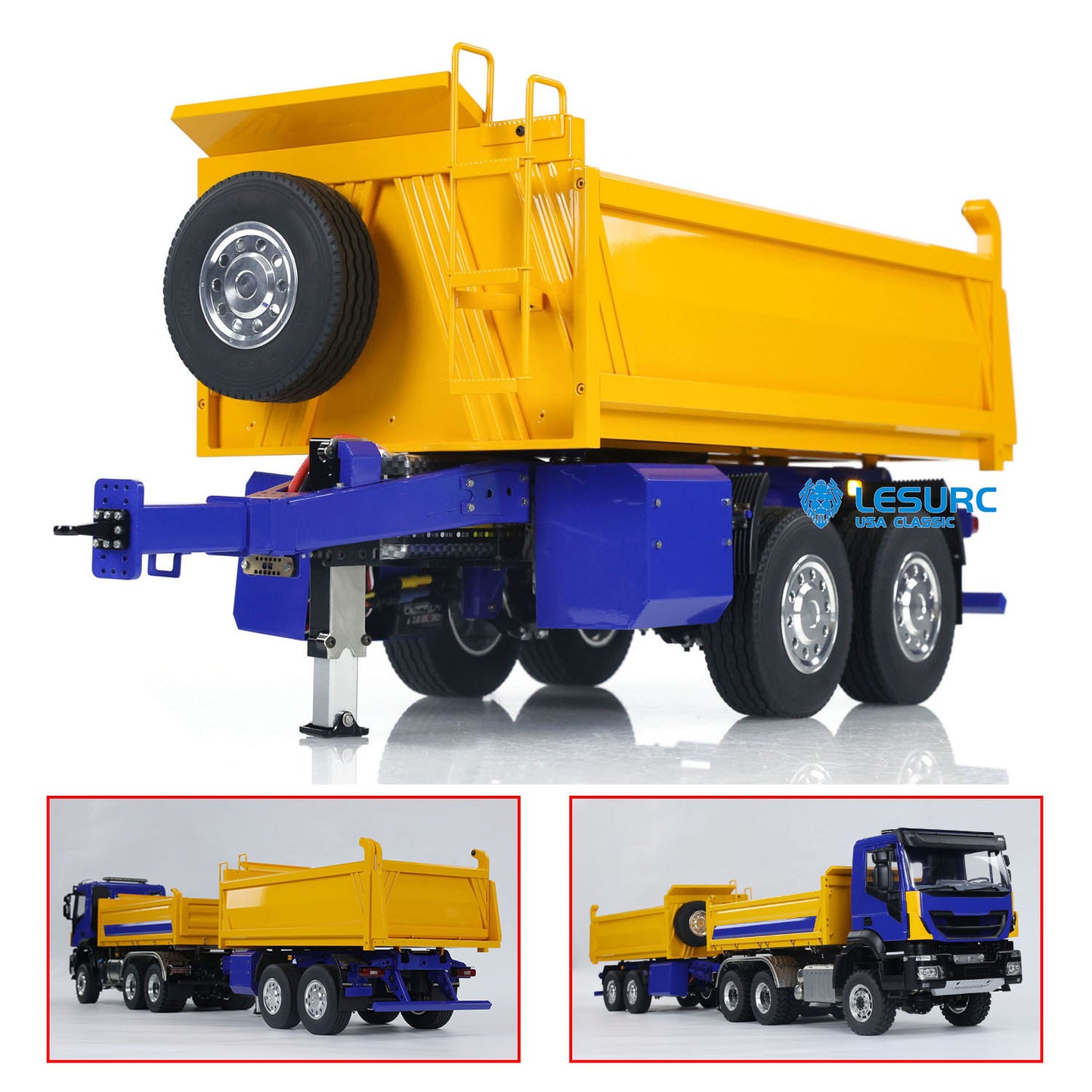 LESU Metal 1/14 2-Axle RC Hydraulic Trailers Electric Self-dumping Full Trailer for Construction Vehicles Truck Model DIY LED Lights