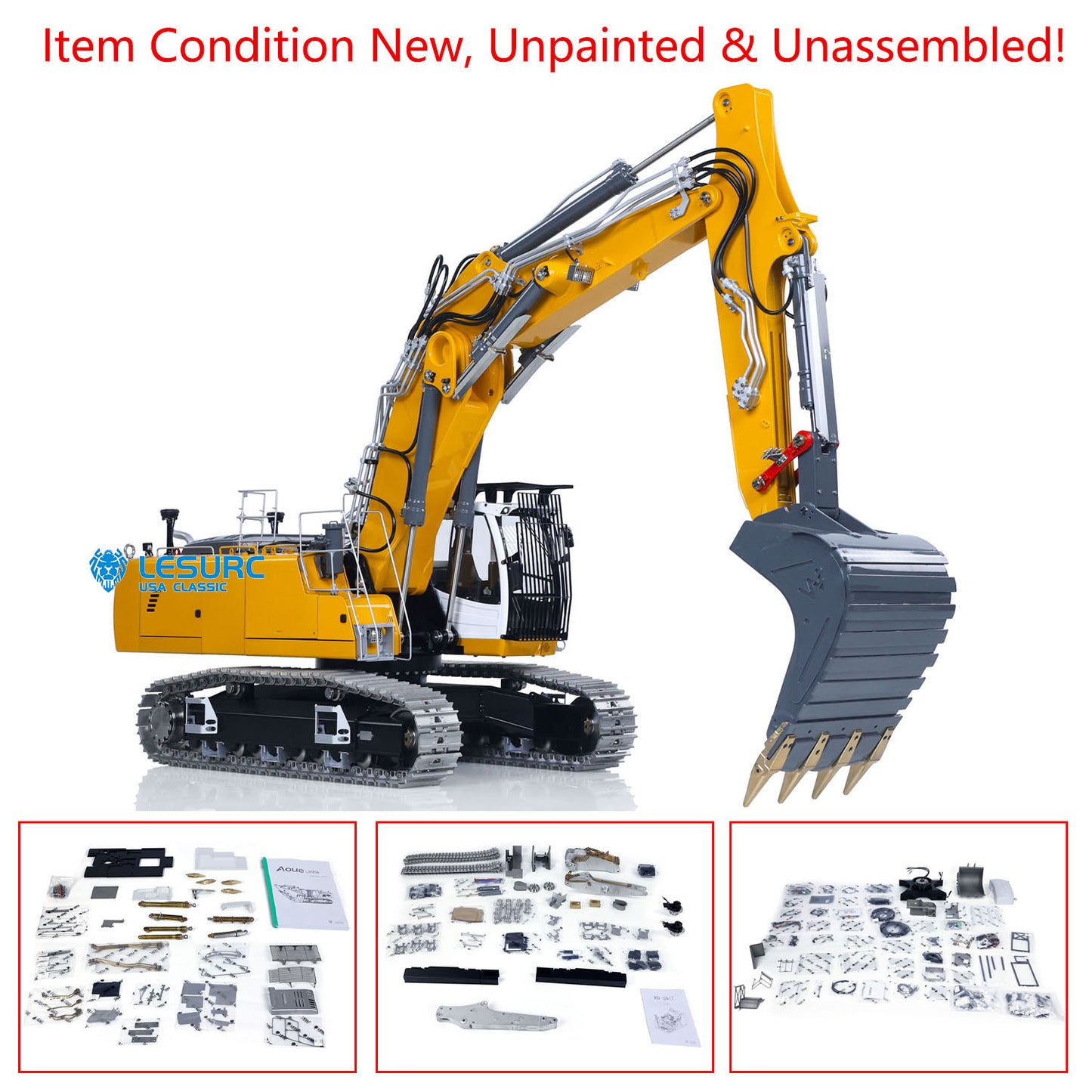 LESU 1/14 Aoue Radio Controlled Dual Pumps LR956 Hydraulic Excavator KIT Metal 3 Arms RC Digger Model 4+3CH Valve Light GPS