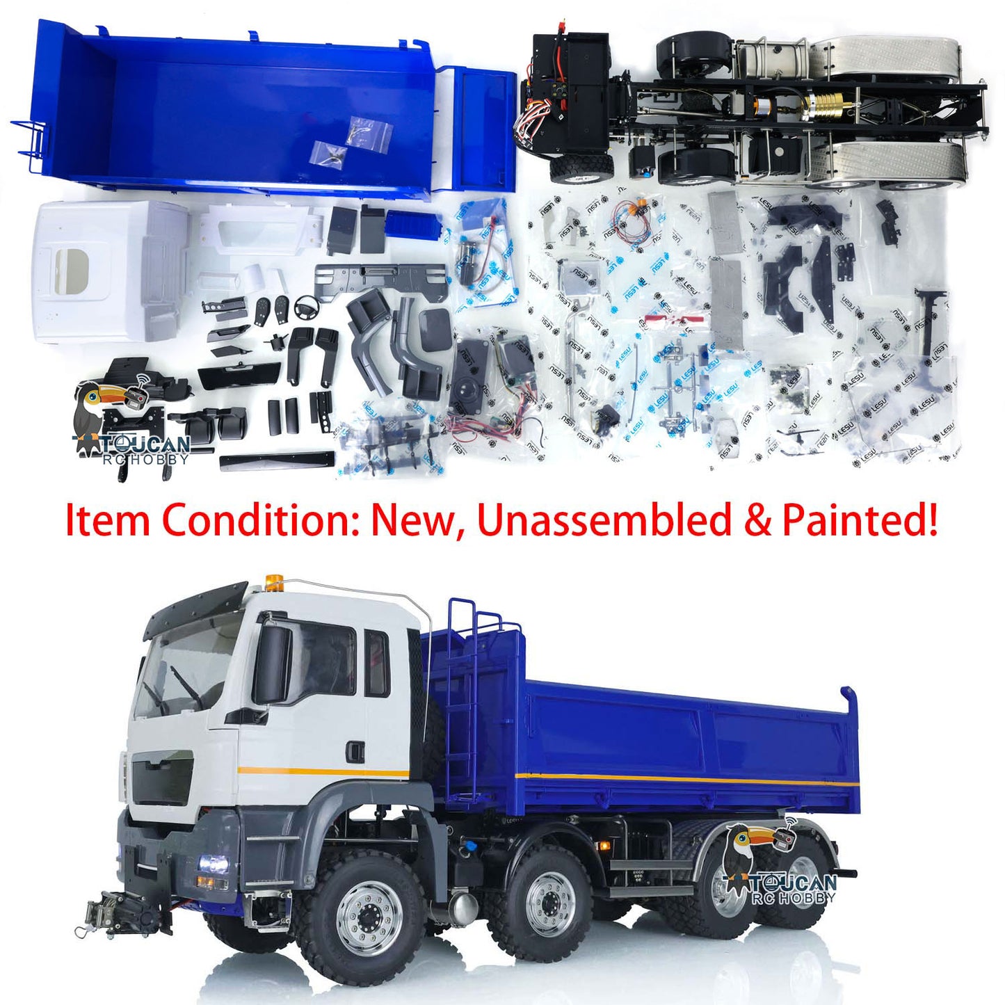 LESU 1/14 Scale 8*8 Metal Chassis TGS Hydraulic Dumper Truck Construction Vehicle W/ Light Sound System Motor ESC Servo Model