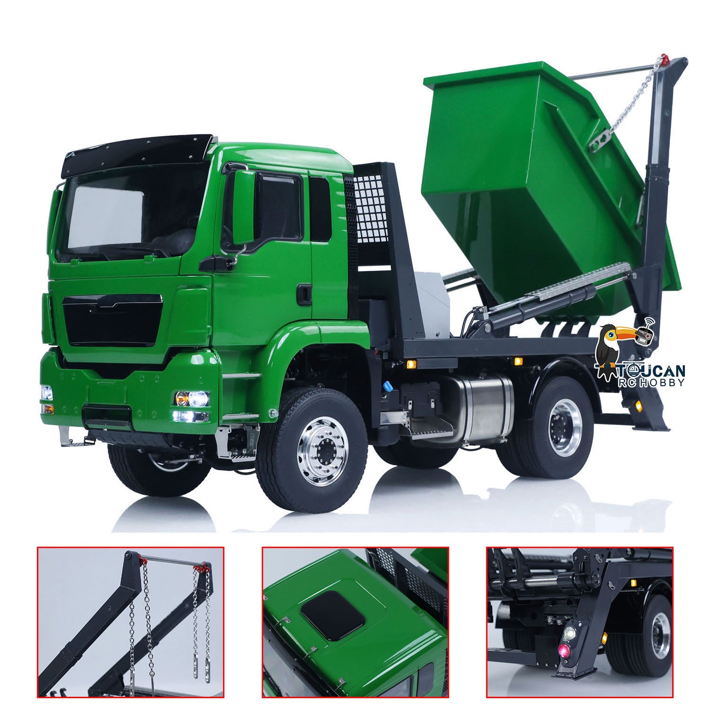 LESU 4X4 1/14 RC Hydraulic Swing Arm Garbage Truck Skip Loader TGS Paintied Car Simulation Vehicle Hobby Model 4CH Reversing Valve