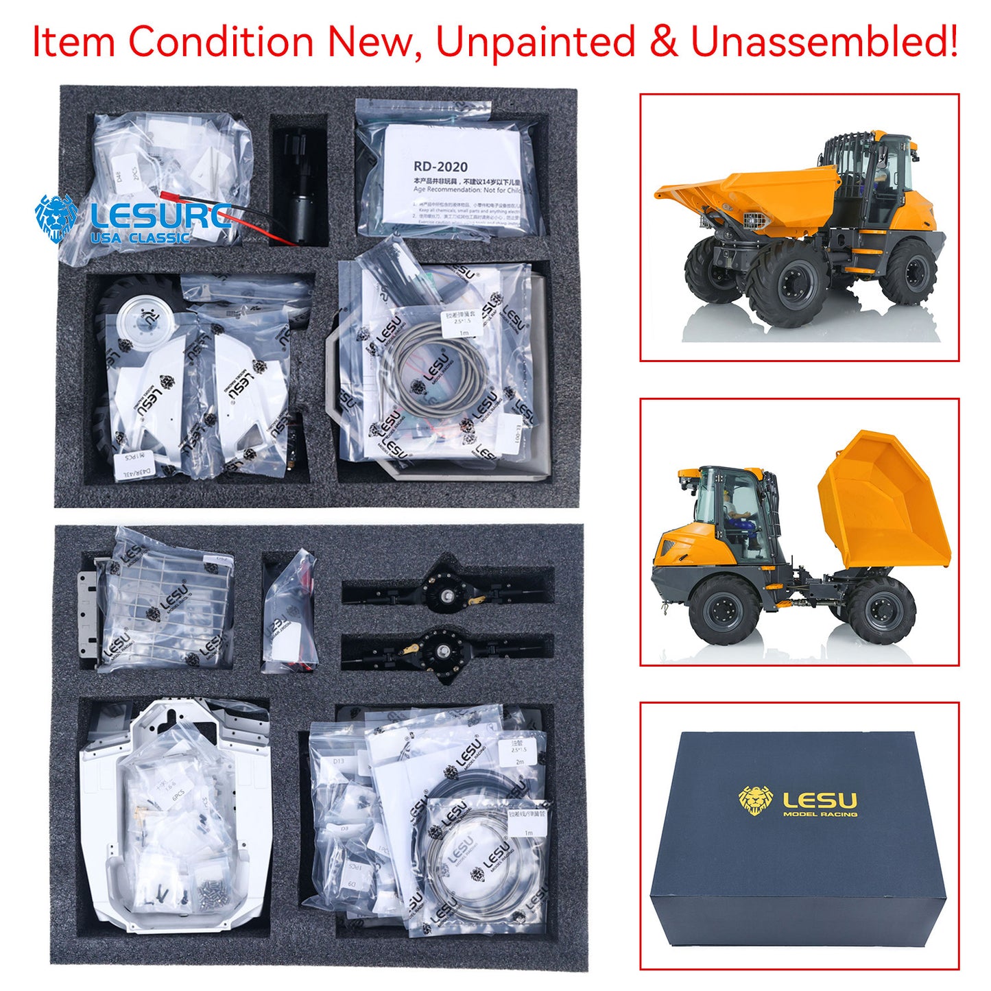 LESU AOUE 6MDX 1/14 Metal 4X4 Hydraulic Articulated RC Dumper Truck Differential Lock Axles Brushless ESC Sound Light System