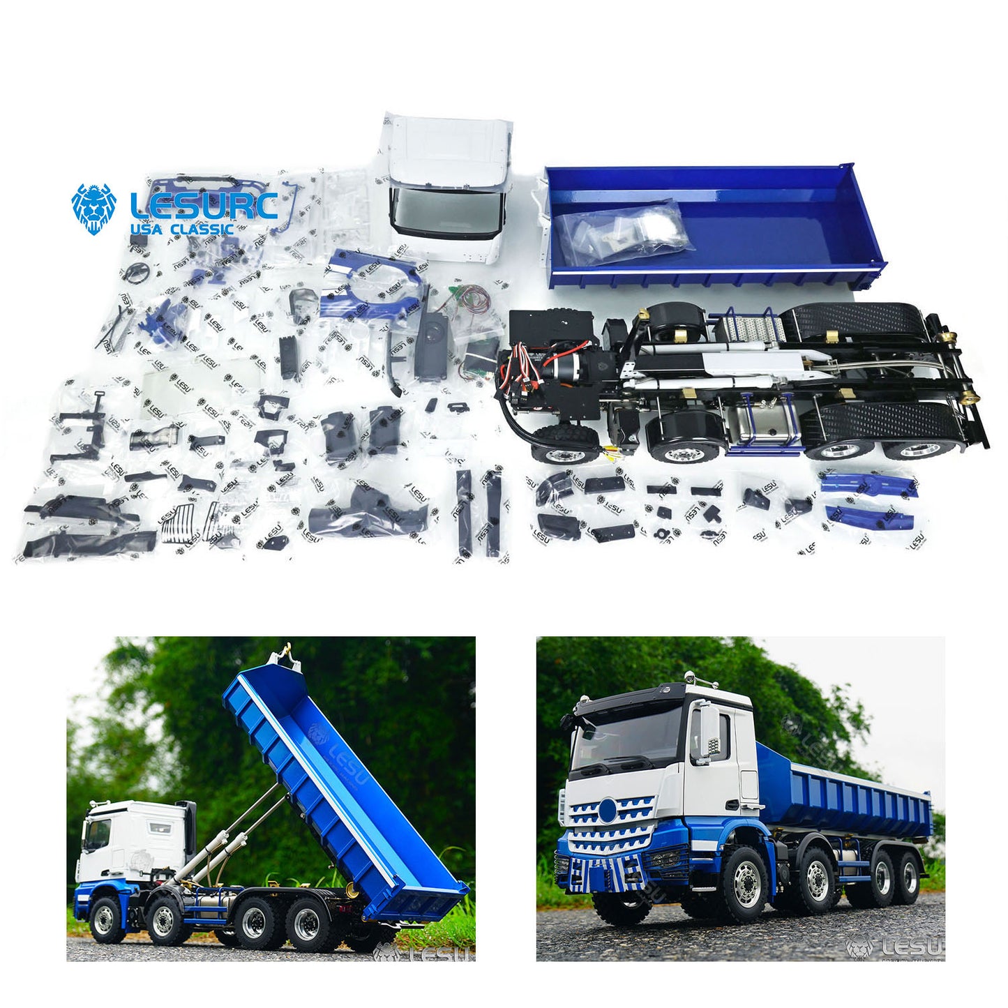 LESU Z0036 1/14 Metal 8x8 Hydraulic RC Roll On Off Dumper 2 Speed Transmission Differential Lock Sound Light System Front Hook