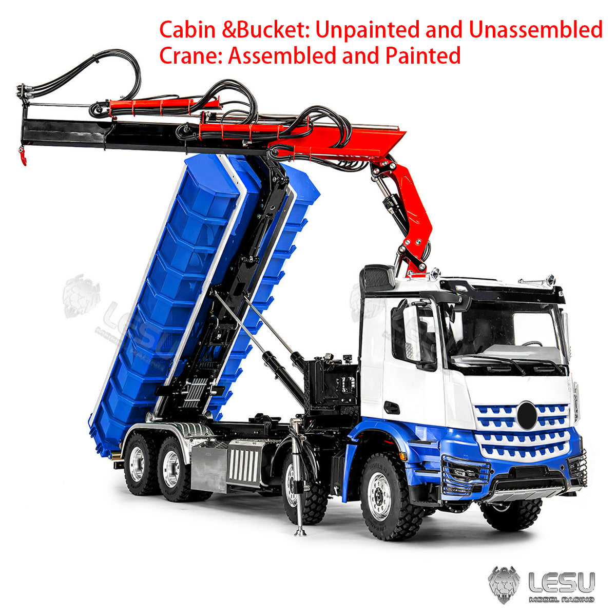 LESU Z0123 1/14 8x8 Hydraulic Folding Hook Lift Roll Off RC Dumper Truck with 7CH Valves Crane 3 Speed Transmission Metal Chassis