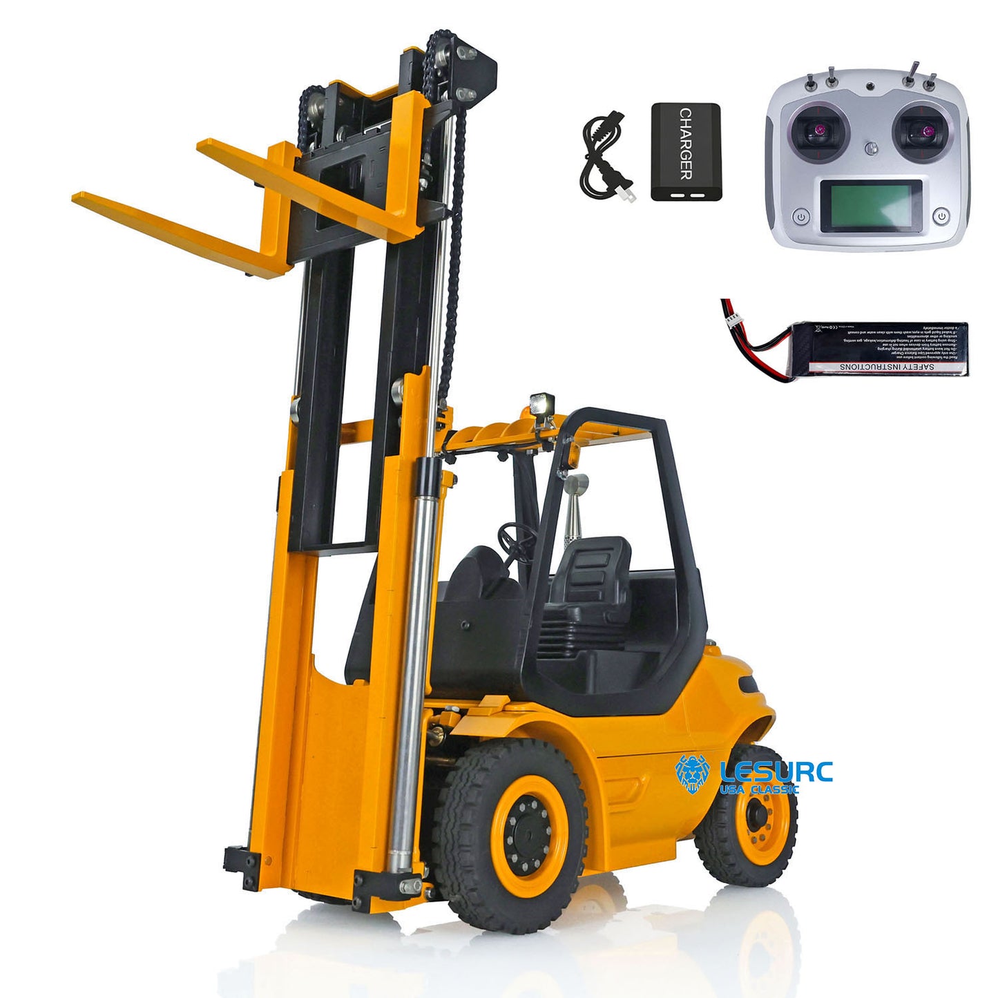 LESU A0002 1/14 Metal RC Hydraulic Forklift with FlySky I6S Radio Controller Sound Light System for Remote Control Construction Vehicle Enthusiasts