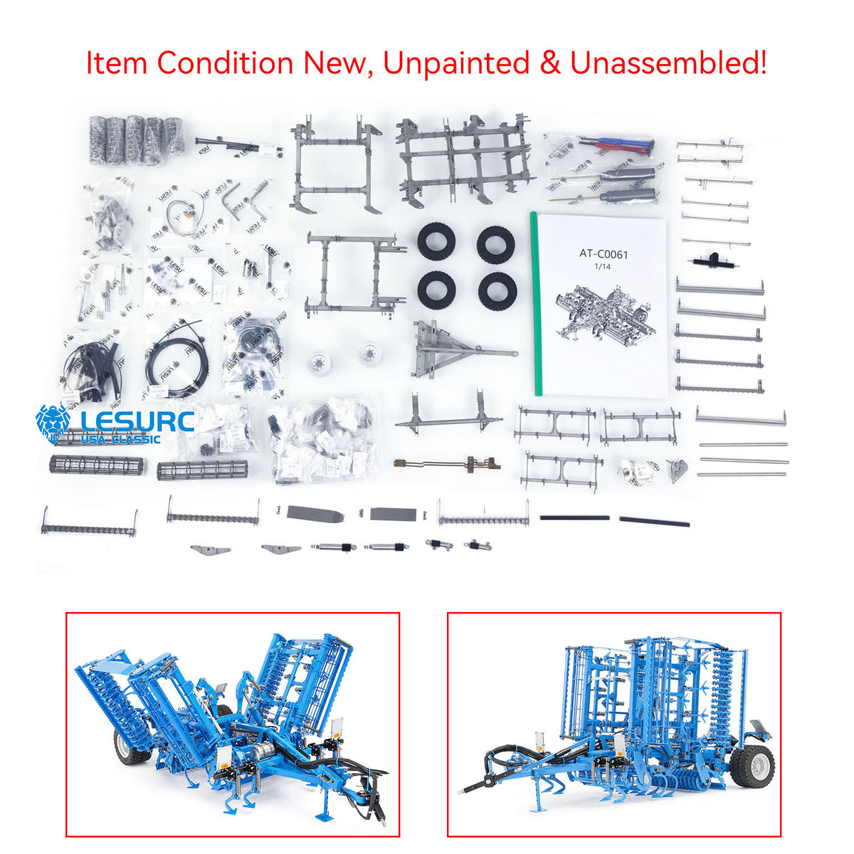 LESU AOUE 1050 Metal 4x4 1/14 RC Tractor Truck Hydraulic Agricultural Vehicles K500 Seedbed Pre-sowing Soil Preparation Machine Frsky XE Lite