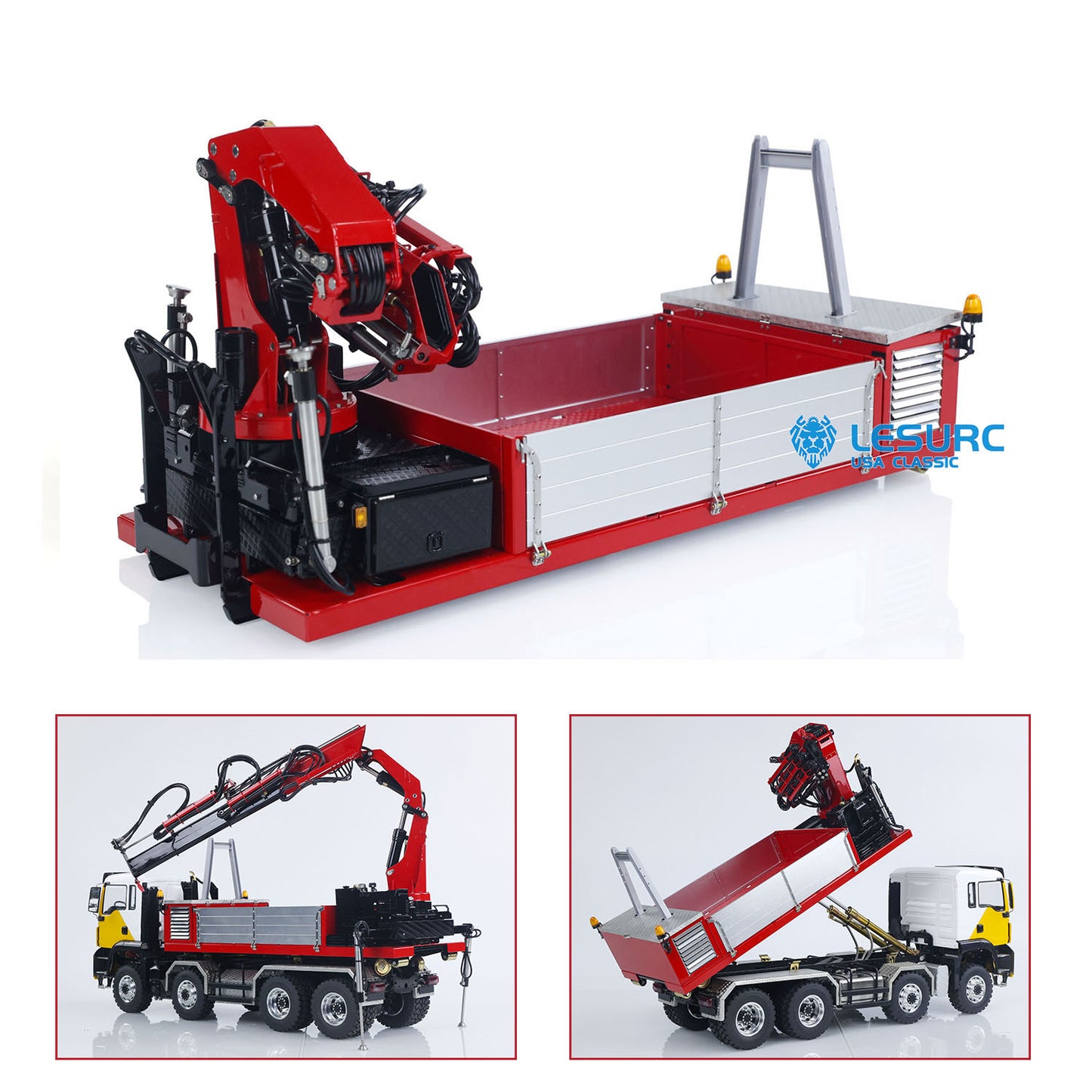 LESU 1/14 Stainless Steel Cargo Box Hydraulic Crane with 7CH Valve Pump Lights for Z0031 Z0017 Z0036 Z0016 20160901 RC Roll Off Dumper