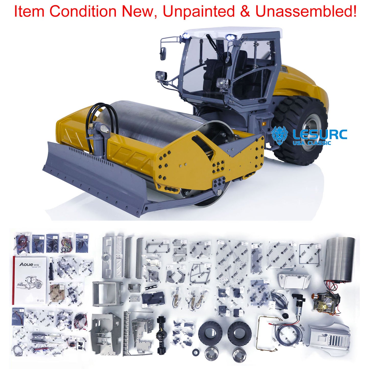 LESU Aoue-H13i 1/14 Metal RC Hydraulic Road Roller A0009 KIT with Steering Front Shovel Light Sound System for Construction Model Enthusiasts
