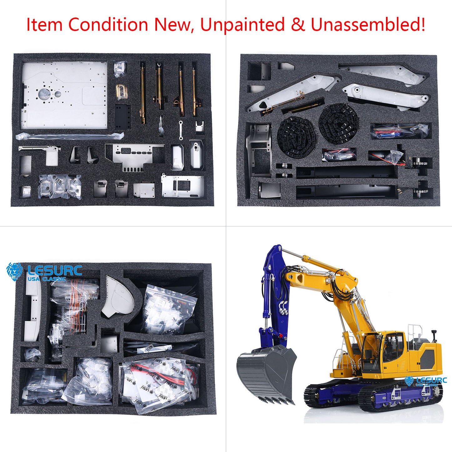LESU Aoue-LR945 1/14 Metal 3Arms RC Hydraulic Excavator B0017 with 7 Ways Valves Light System for Digger Scale Model Builders