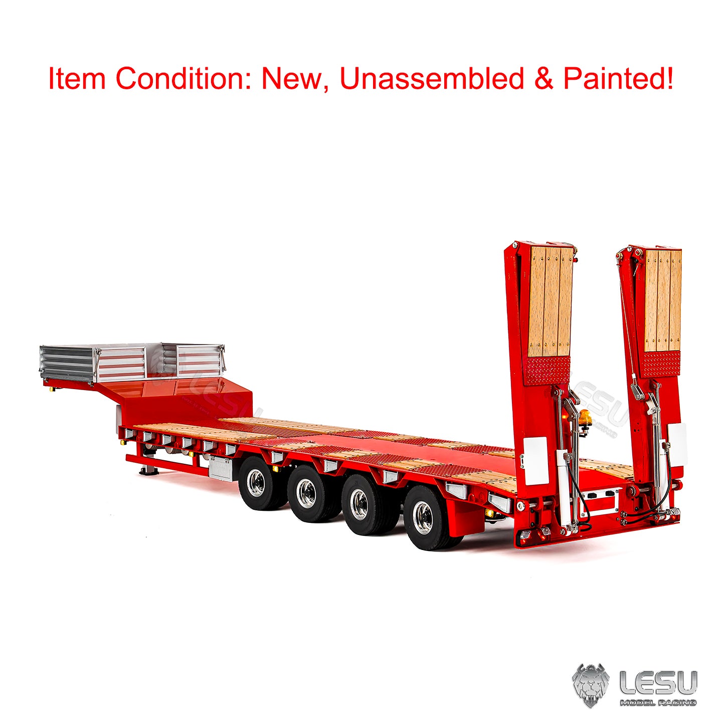 LESU 1/14 Metal Trailer Hydraulic Lifting Tailboard 4 Axles Steering Available Electric Support Legs for DIY RC Tractor Truck