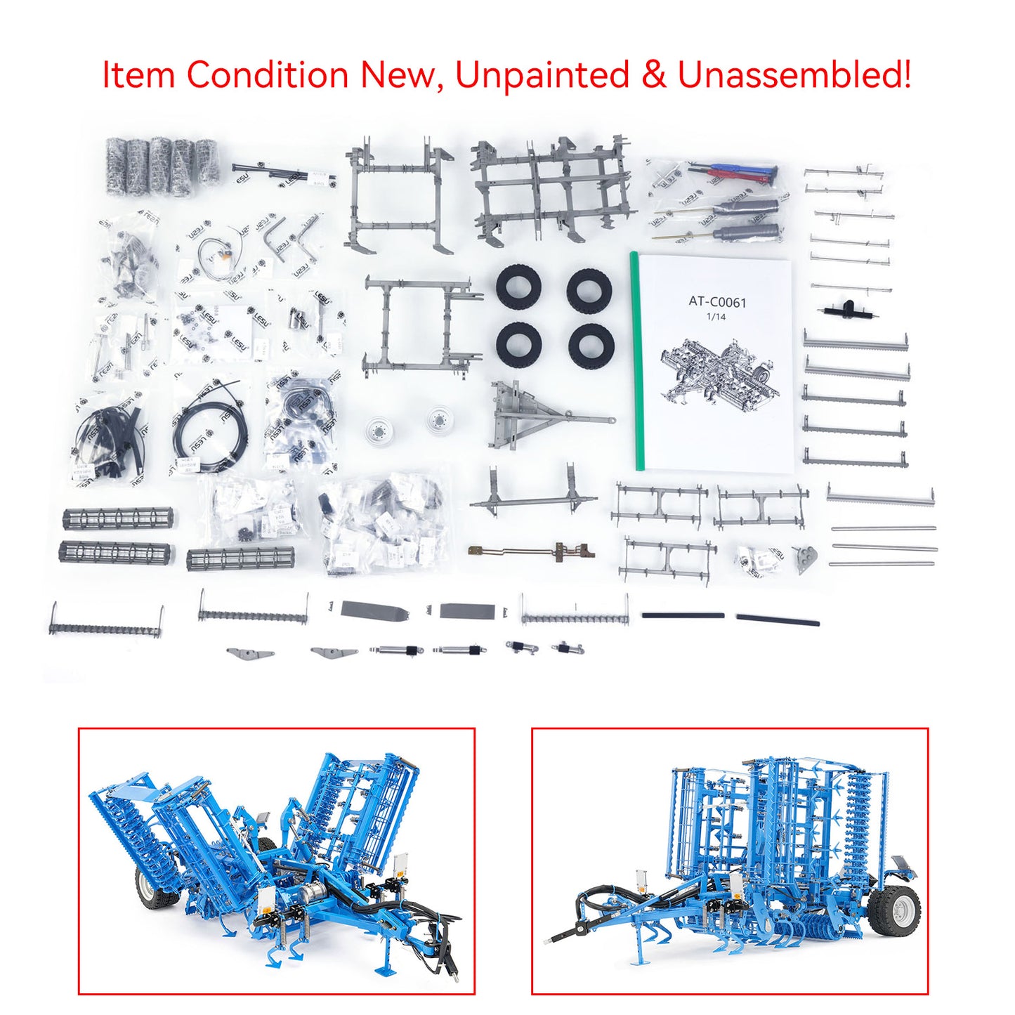 IN Stock LESU Metal 1/14 RC Tractor Truck AOUE 1050 4x4 Hydraulic Farm vehicle K500 Seedbed Pre-sowing Soil Preparation Planter Plough Light Sound
