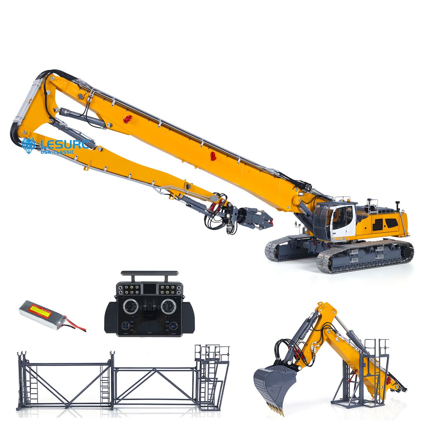 LESU 1/14 RC Heavy Full Hydraulic Demolition Excavator Aoue LR960 RTR Two Type Arms Digger Model Engineering Vehicle XE Radio