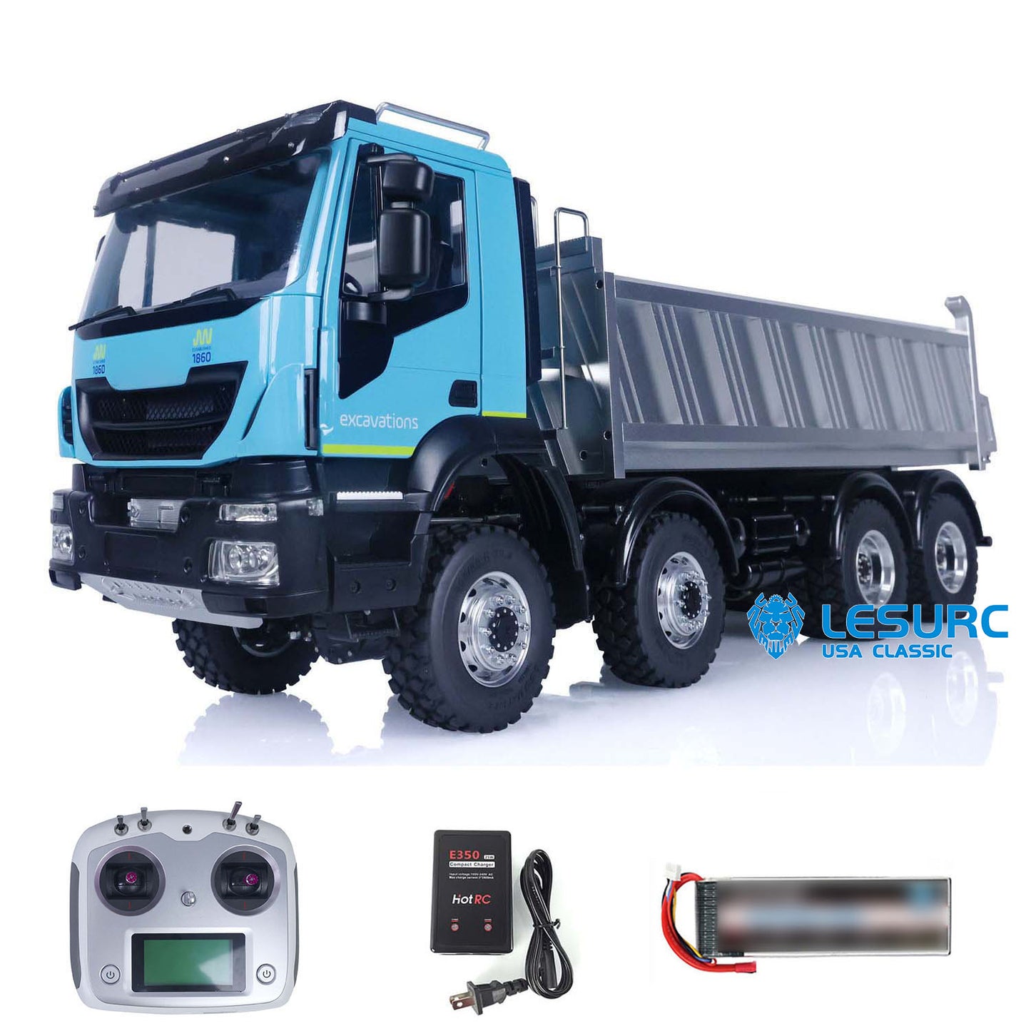 LESU 1/14 Ready To Run Remote Controlled Hydraulic Dump Car 8X8 for Metal Chassis Dumper Trucks Construction Vehicle E350 Charger