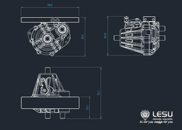 LESU Metal Transfer Case for Remote Controlled 1/14 Scale Tractor Dumper Truck DIY Model Car Spare Parts Accessories