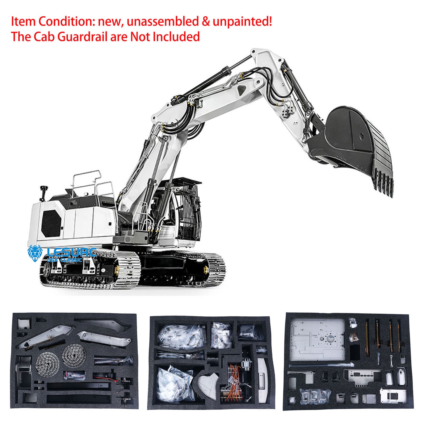 LESU Aoue-LR945 1/14 Metal 3Arms RC Hydraulic Excavator B0017 with 7 Ways Valves Light System for Digger Scale Model Builders