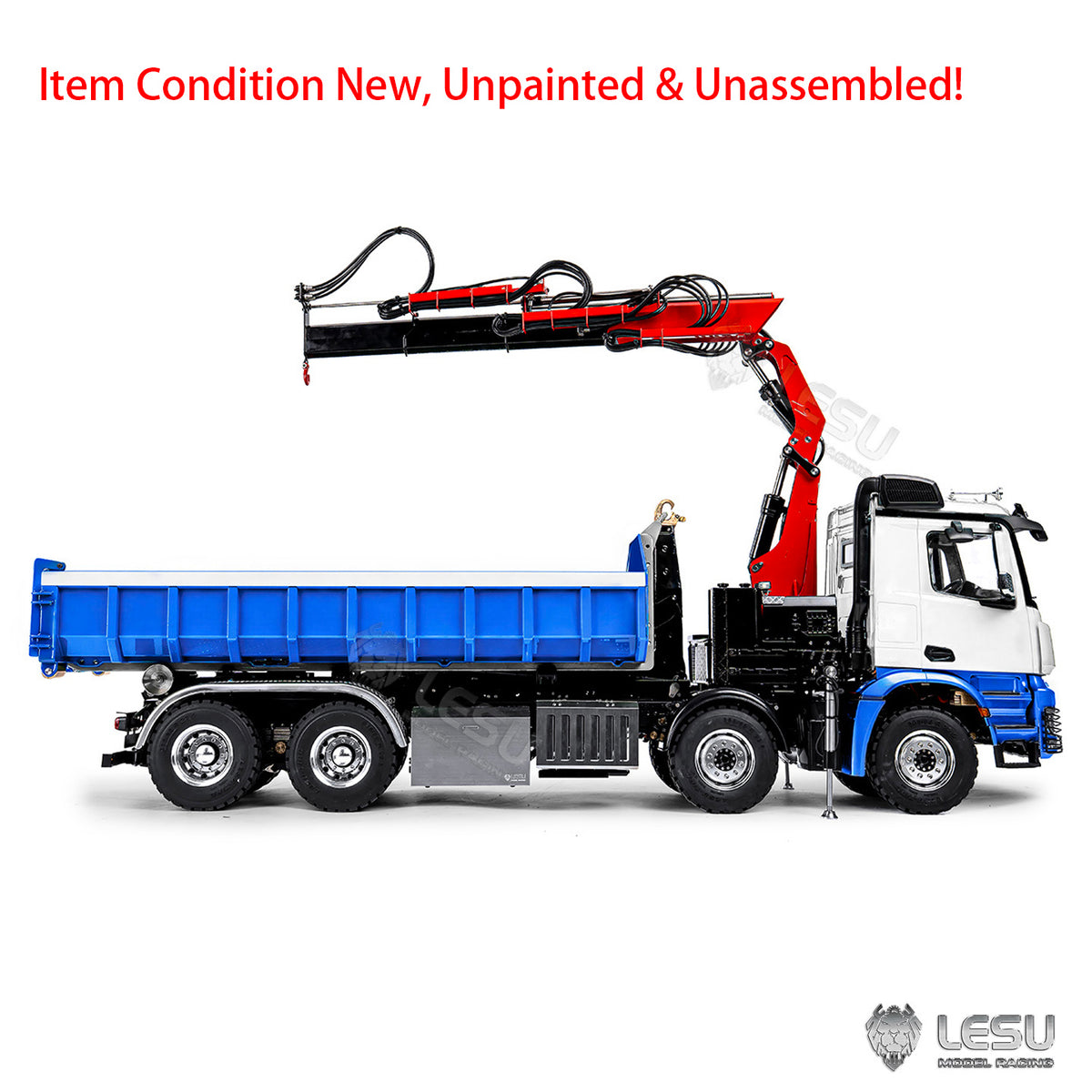 LESU Z0122 1/14 8x8 Hydraulic Roll Off RC Dumper Truck with Telescopic Hook Arm 7CH Valve Crane 3 Speed Gearbox Differential Lock Light Sound