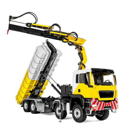 LESU Z0125 1/14 8x8 RC Hydraulic Crane Roll Off Dumper Truck with TGS Cabin Folding Hook Lift 3 Speed Gearbox Differential Lock Metal Chassis