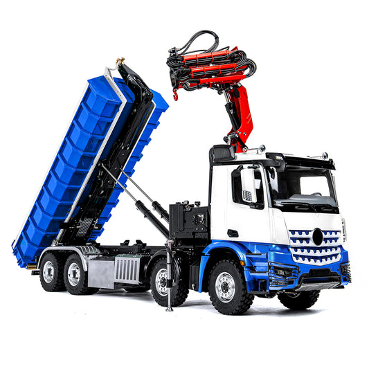 LESU Z0122 1/14 8x8 Hydraulic Roll Off RC Dumper Truck with Telescopic Hook Arm 7CH Valve Crane 3 Speed Gearbox Differential Lock Light Sound