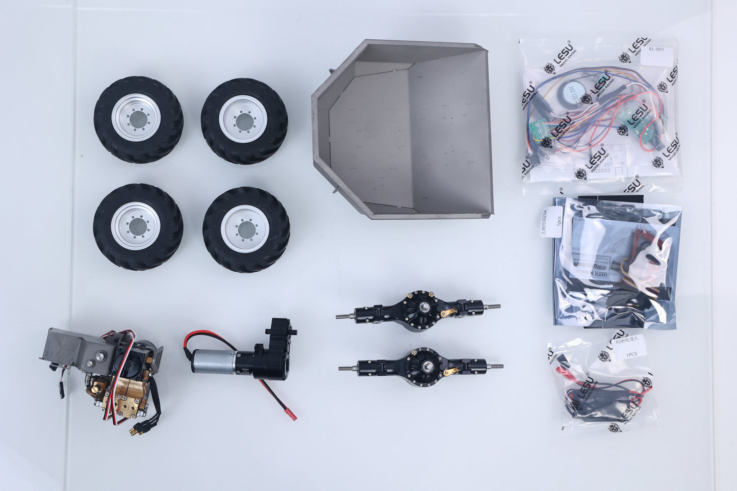 LESU 1/14 Scale 4*4 6MDX Remote Controlled Hydraulic Articulated Dump Truck Kits Differential Lock Axles Sound Light System