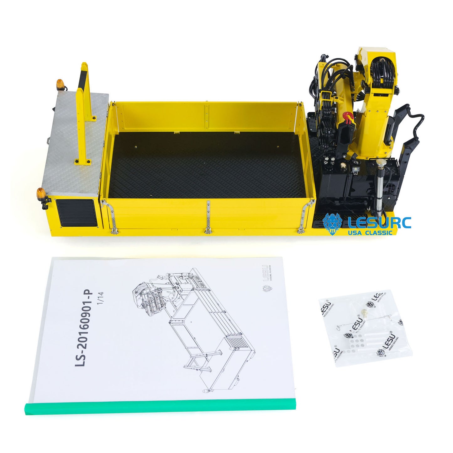 LESU 1/14 Stainless Steel Cargo Box Hydraulic Crane with 7CH Valve Pump Lights for Z0031 Z0017 Z0036 Z0016 20160901 RC Roll Off Dumper