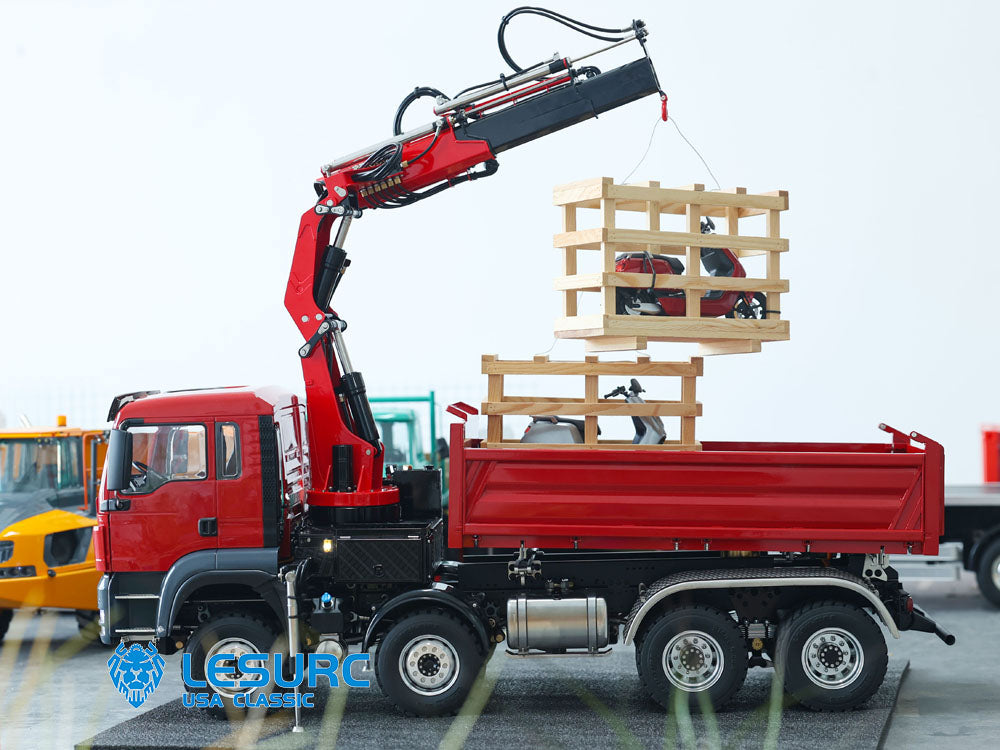 LESU 1/14 RC Hydraulic Dump Truck 8X8 Remote Controlled Crane Dumper Tipper Toy Cars Ready to Run DIY Hobby Model